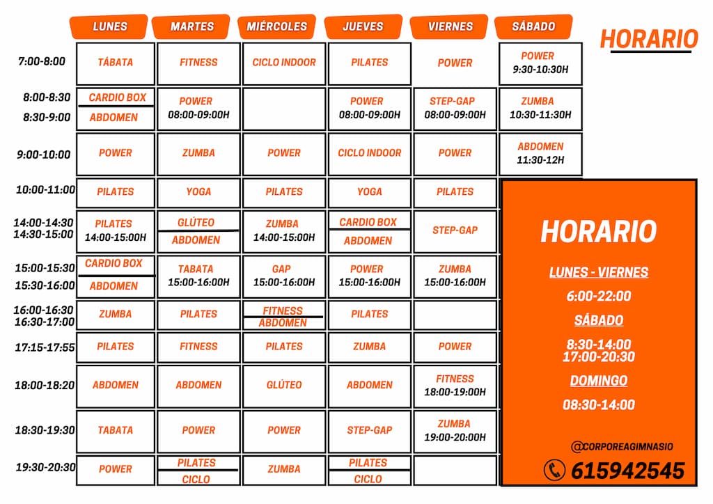 horario actividades para Corporea Gimnasio horario actividades para Corporea Gimnasio