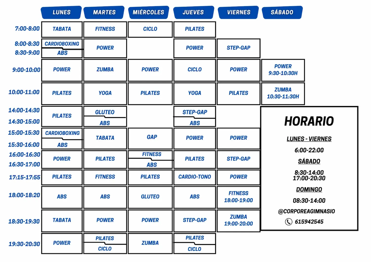 horario de actividades en Corporea Gimnasio horario de actividades en Corporea Gimnasio
